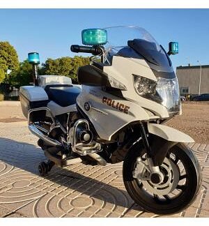 MOTO POLICÍA 12V COLOR BLANCA, INFANTIL, RUEDAS DE GOMA - R2298W LE2818